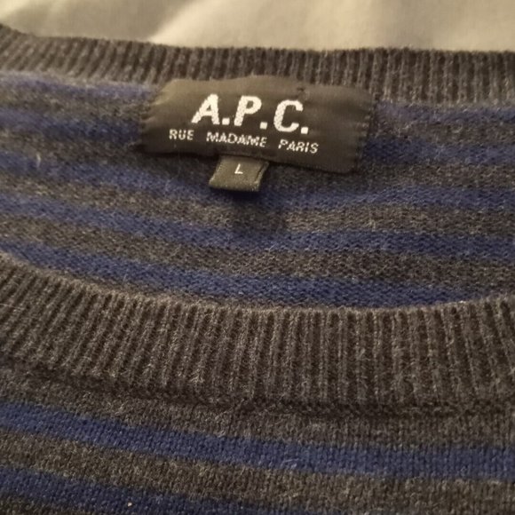 APC - Black and Blue striped sweater - Cotton/silk/Cashmere - Sz L (Fits M) - Picture 6 of 8